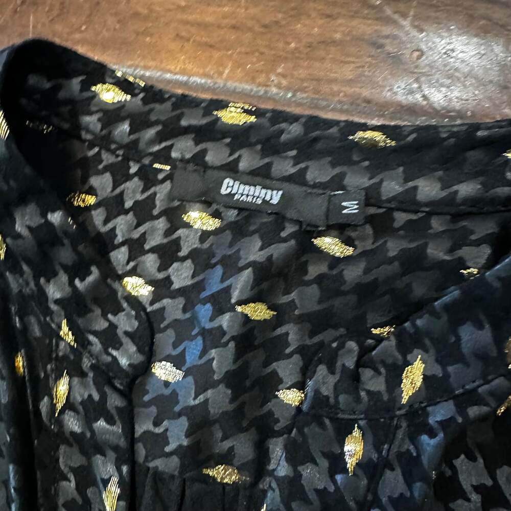 Ciminy Paris Black with Gold Flecked Print Collared Button Up Shirt Jacket with - Picture 2 of 6